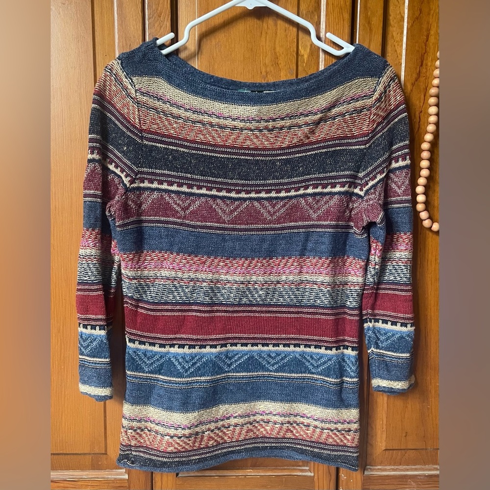 Ralph Lauren knit 3/4 sleeve sweater, size Small, like new, multicolored stripe